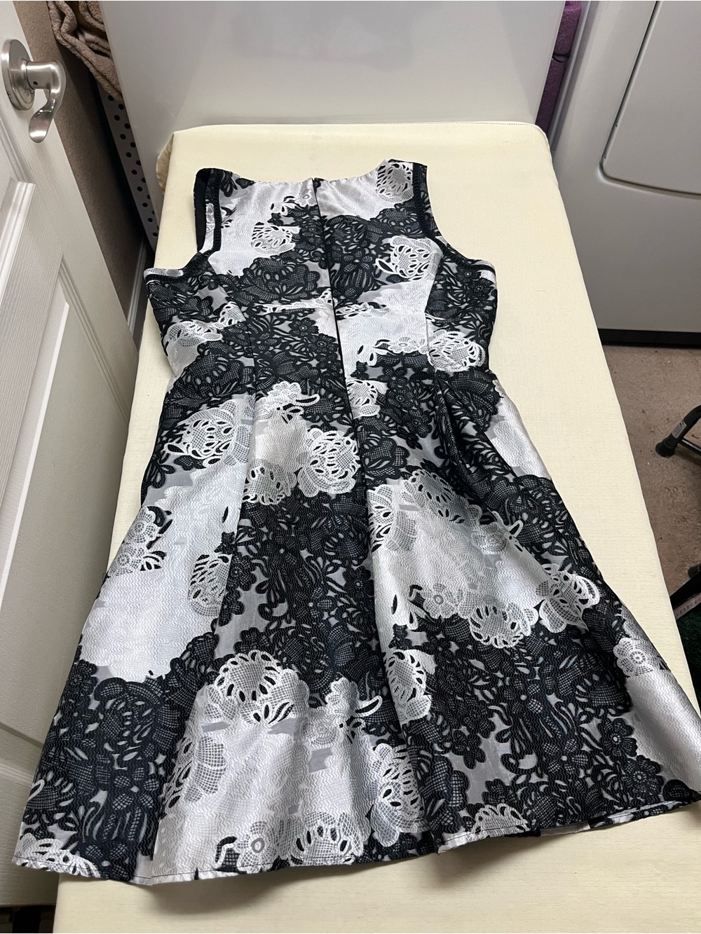 Antonio Melani size 12 black silver grey fit & flare jacquard dress - Picture 9 of 15